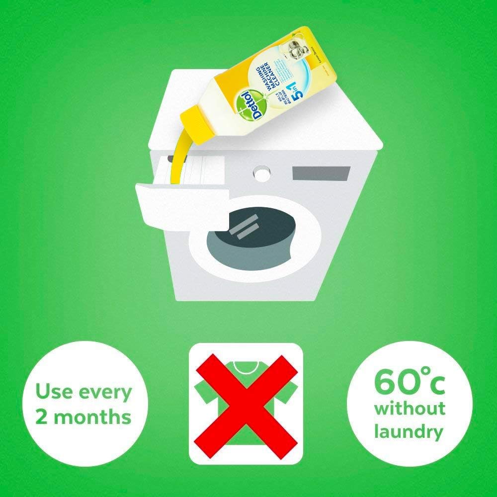 Dettol, Washing Machine Cleaner, Lemon, 1.5L (250ml x 6pck) Antibacterial, Removes Bacteria, Odours - Image 4