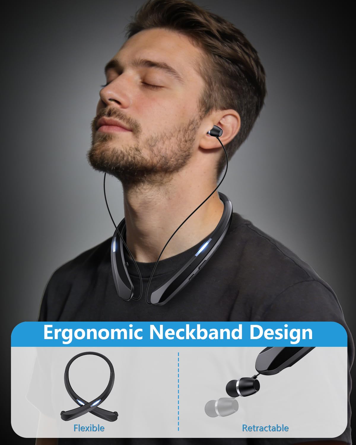 Condition photo showing New/Like New for pimakoi bluetooth 5.3 neckband bluetooth headphones, retractable headphone ipx5 sweatproof & vibrati