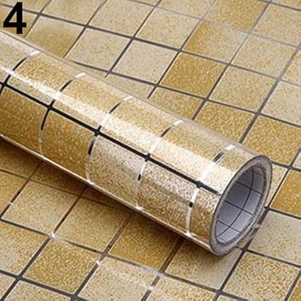 Greenlans Aluminized Self-adhesive Anti Oil Antifouling Wall Sticker (100x45cm, Orange and Mosaic)