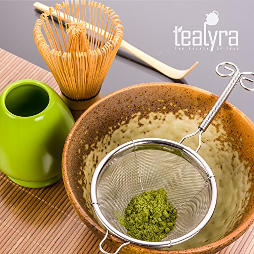 Tealyra - Matcha Whisk 100 Prong - Bamboo Scoop - Ceramic Whisk Holder - Stainless Steel Sifter - Ceremony Matcha Start Up Gift Set - Japanese Matcha Accessories - 4 Piece Kit - Thumbnail 4