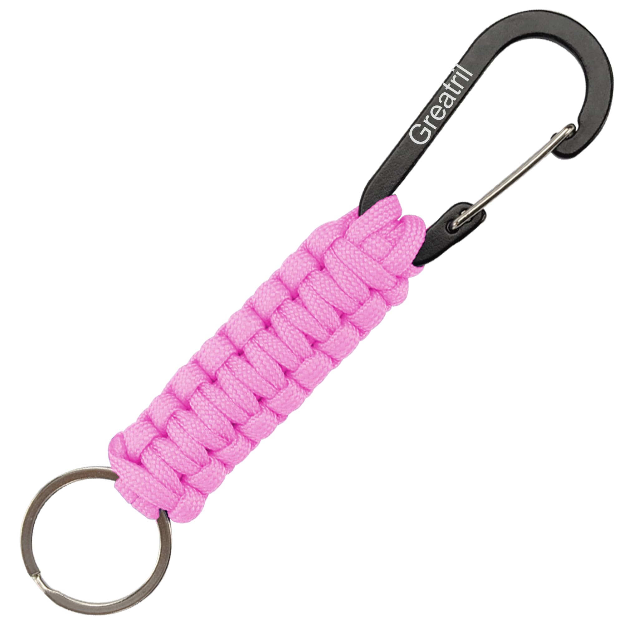 Keychain Keyring with Carabiner - GREATRIL Paracord Key Chain Hanger Carabiners Clips for Outdoor Boys/Girls/Men/Women (Pink)