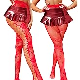 Miaband Lace Patterned Fishnet Stockings Christma Red Fishnet Pantyhose Party Lace Leggings for Women