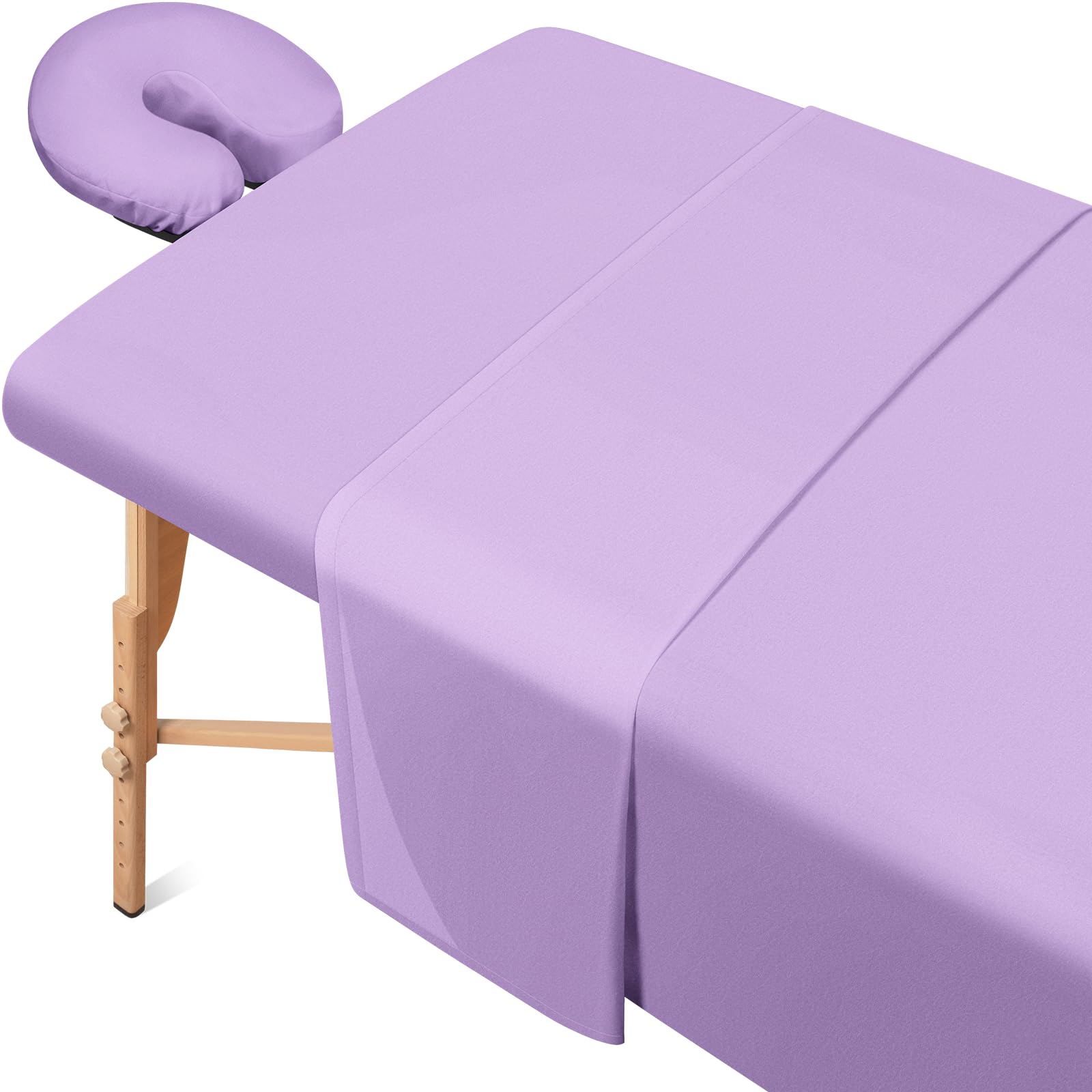Photo 1 of Comfyanno Massage Table Sheets Sets, 3 Piece Brushed Microfiber Massage Table Bed Cover Sheets, Soft, Light-weight, Stain & Wrinkle Resistant, Includes Flat & Fitted Sheet, Face Cradle Cover, Lavender