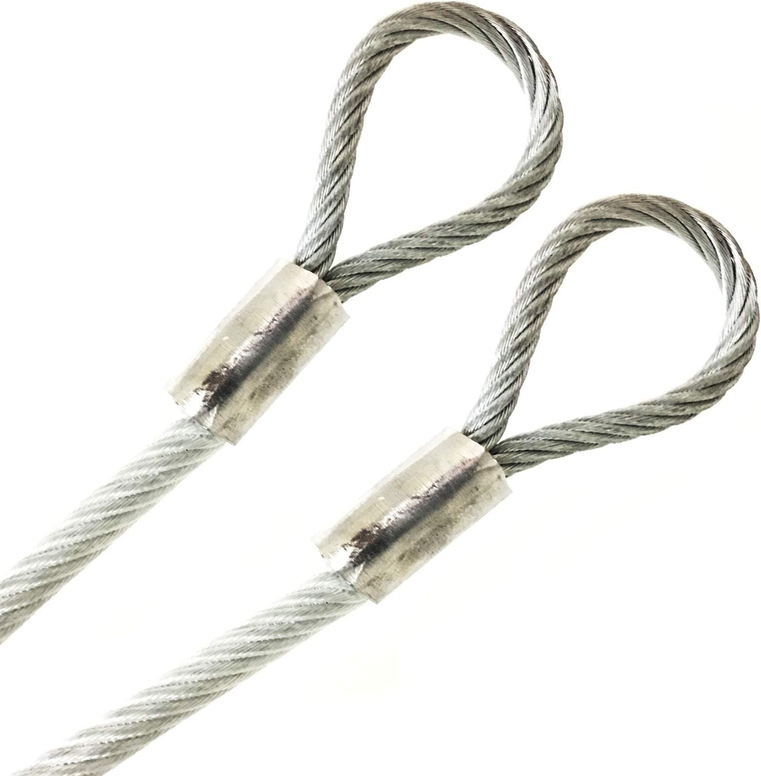 PSI, 1/4" Vinyl Coated Galvanized Steel Cable with Looped Ends, 3/16" Core Diameter, 7x19 Braids, Flexible Multi-Purpose DIY Outdoor Safety Guide Wire Rope (40 feet, Clear)