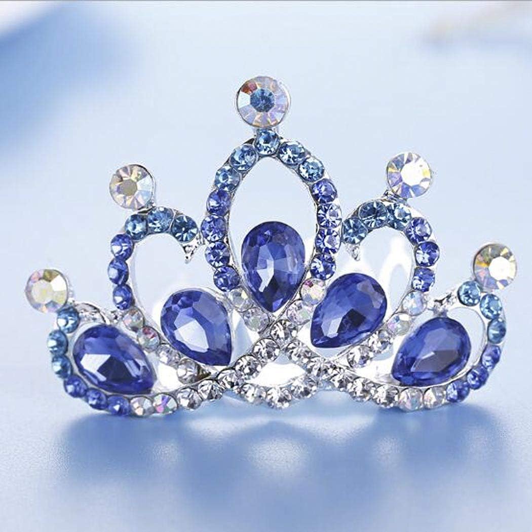 Jakawin Flower Girl Headpiece Wedding Hair Comb Bridal Tiara Combs Crown Birthday Gift for Girls (Blue)