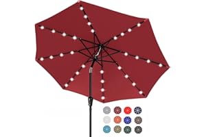 ABCCANOPY Durable Solar Led Patio Umbrellas with 32LED Lights 9FT (Burgundy)