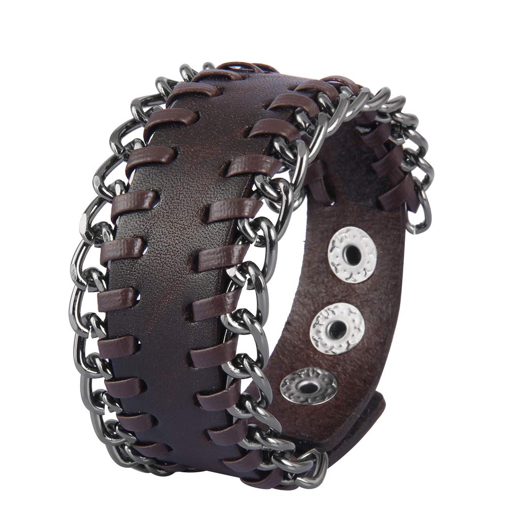GelConnie Leather Cuff Bracelet Punk Braided Bracelets Rock Leather Wristbands Gothic Adjustable Wrap Bracelet for Men, Women
