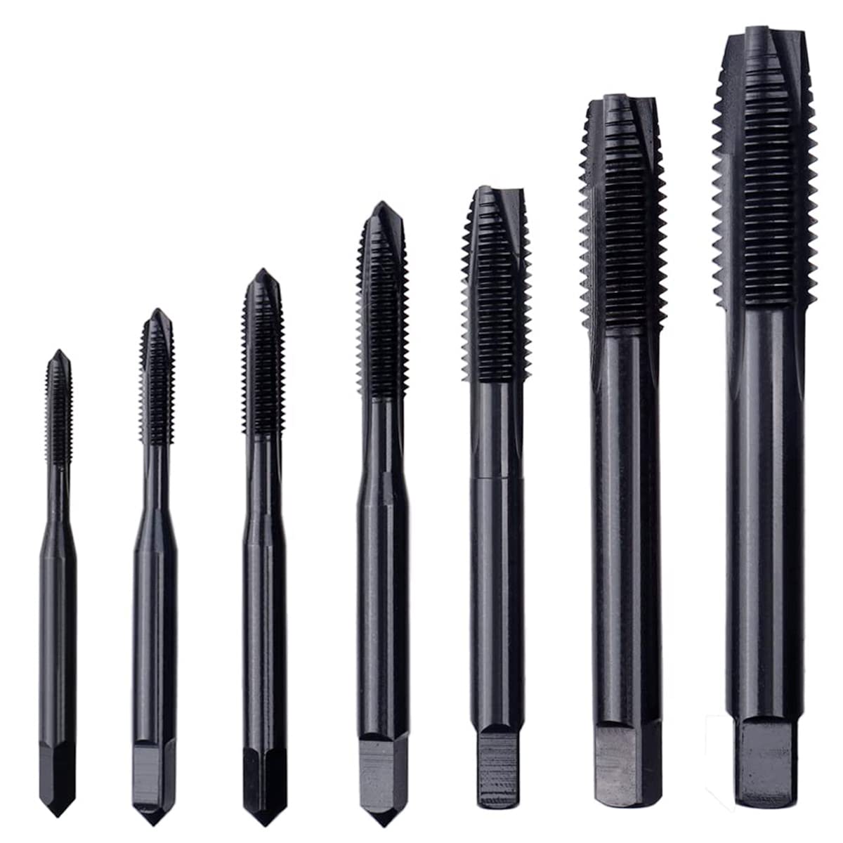 Gasea 7pcs Straight Point Tap Set Nitriding Coated HSS 6542 Metric Thread Tapping Tool Drill Bits Set M3 M4 M5 M6 M8 M10 M12