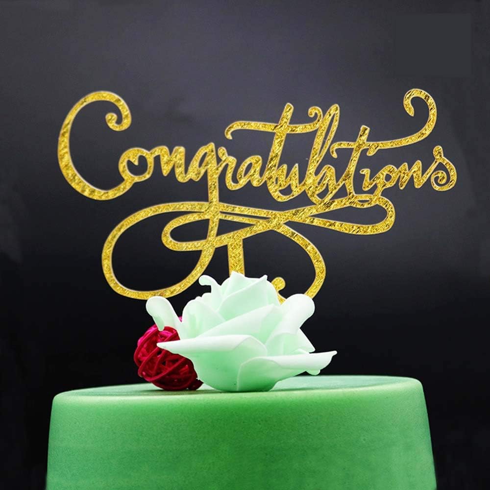 YUINYO Gold Glitter Congratulations Cake Topper Proclamation for Pregnancy, Graduation, Wedding, Retirement Party Supplies Decor