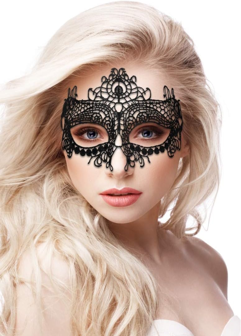 Shots Queen Black Lace Mask, Black OU319BLK