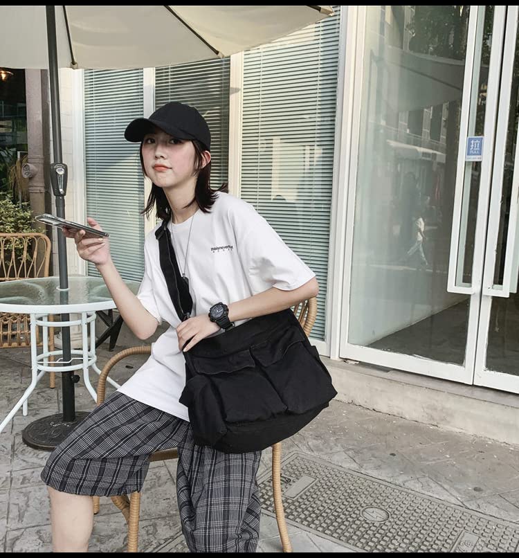 Canvas Messenger Bag Large Crossbody Bag with Multiple Pockets Canvas Shoulder Tote Bag for Women and Men