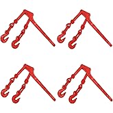 4 Pack Lever Load Chain Binder with 2 Grab Hooks, for 5/16" to 3/8" Chain, 9200 lbs Working Load Limit, Red Lever Style Snap Binder for Flatbed Trailers, Towing, Cargo Tie Down