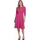 London Times Womens Crepe Fit and Flare Midi with Waist Button Detail