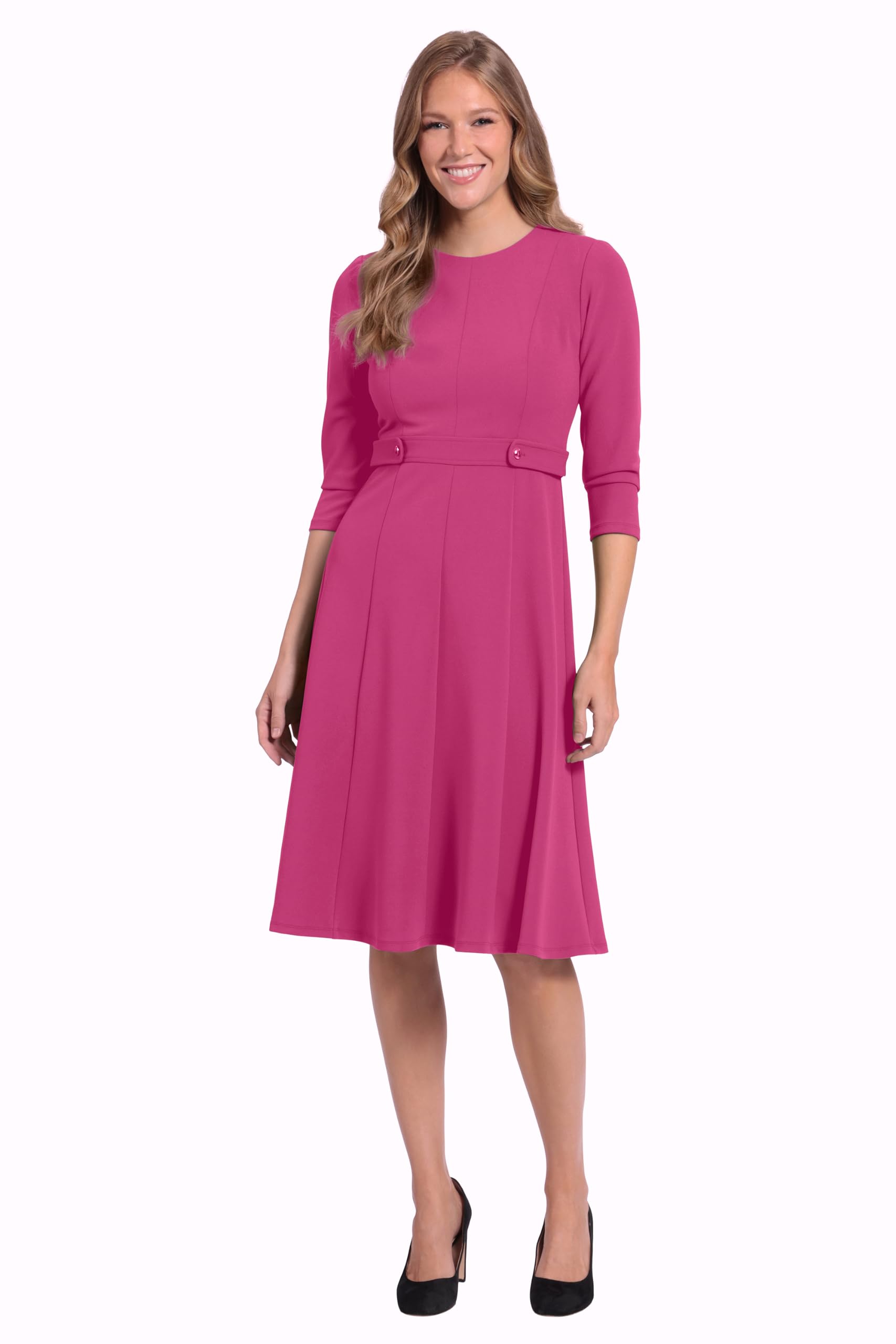 London Times Women’s Crepe Fit and Flare Midi with Waist Button Detail, Baton Rouge