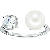 Amazon Essentials Platinum Plated Sterling Silver Infinite Elements Cubic Zirconia Freshwater Pearl Ring