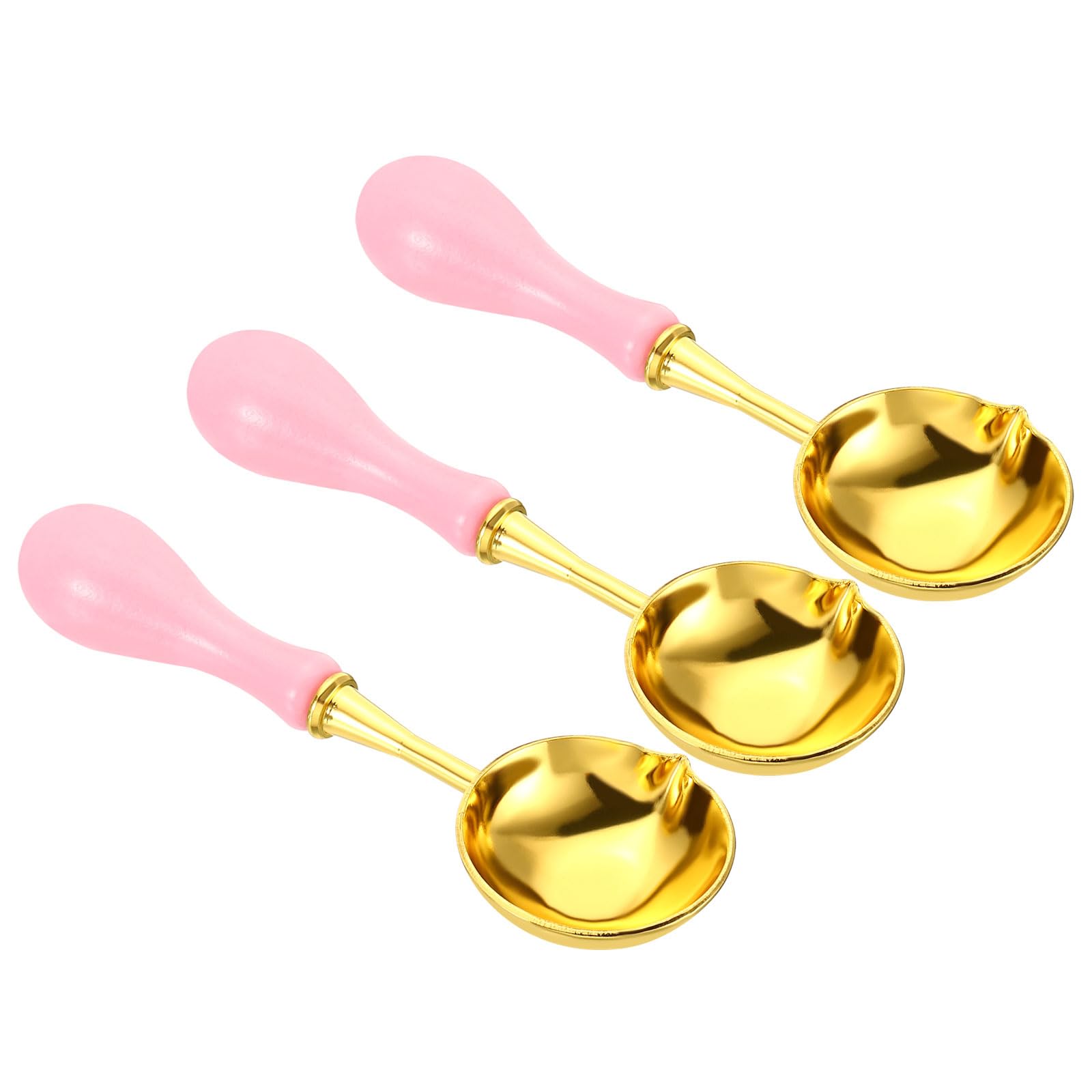 PATIKIL 4" Wax Seal Spoon, 3Pcs Wax Sealing Melting Spoon Brass Vintage Wooden Handle for Wax Seal Stamp Envelope Art Craft, Pink/Golden