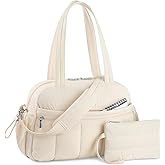 TOPDesign Travel Duffel Bag for Women, Puffer Gym Bag Sports Tote with Wet Pocket, Carry On Weekender with Luggage Sleeve (Beige)