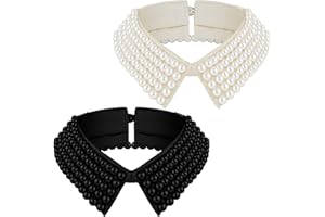 Hicarer 2 Pieces Pearl Collar Necklace for Women Detachable Fake Collar Simulated Pearl Beaded Bib Dickey Collar