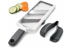 Handheld Mandoline Slicer for Kitchen - Adjustable 3-Thickness Vegetable Slicer (1mm-3mm) with Food Holder - Safe Potato Slic