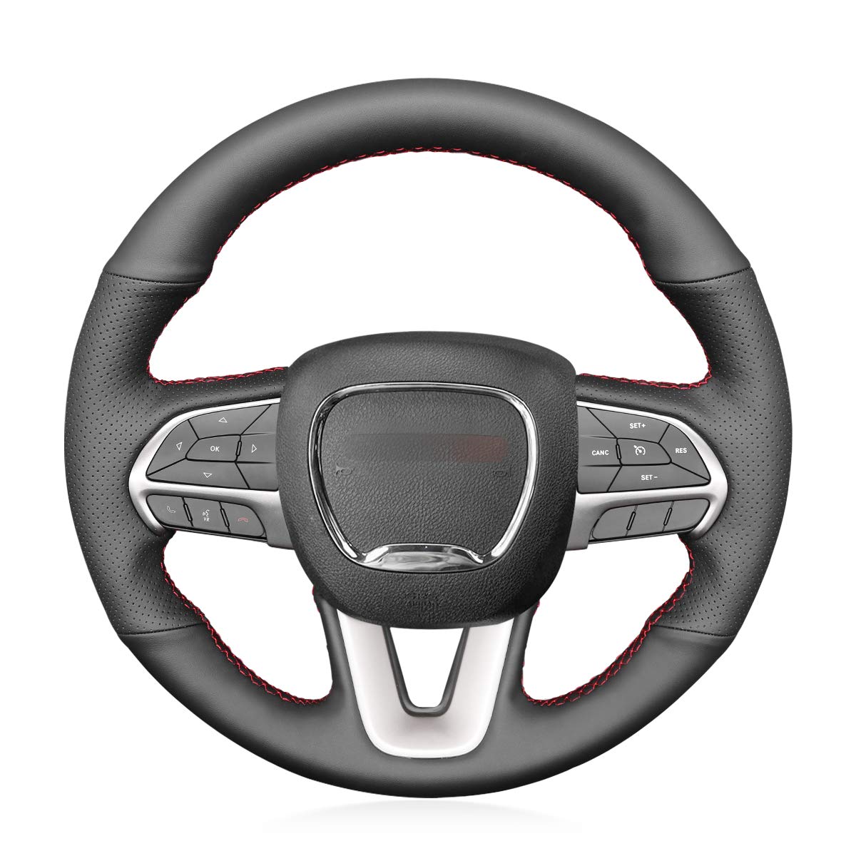 MEWANT Customized Black Microfiber Leather Car Steering Wheel Cover for Dodge Challenger 2015-2021 / Dodge Charger 2015-2021/ Dodge Durango 2018-2021