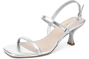 Gorfen Women's Sandals Square Open Toe Strappy Kitten Heel Sandals Ankle Strap 2 Inch Heels Wedding Party Dress Shoes