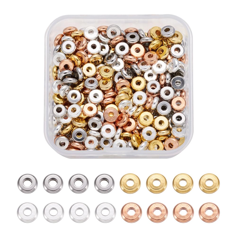 Cheriswelry 320pcs 6mm Flat Round Spacer Beads 4 Color for Jewellery Bracelet Making Hole:2mm