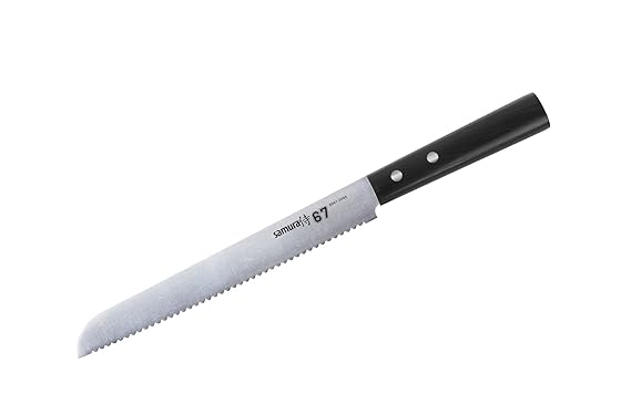 SAMURA 67 Profi Brot-Messer Ultra-scharf, groß, aus japanisch AUS 8 Edelstahl, 21,5 cm Klinge, mit Handgriff, oval, Sägemesse