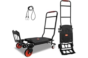 WARMYOU Folding Hand Truck, Dolly Cart Heavy Duty with 440lbs Capacity & 4 Wheels, Portable Hand Truck Dolly, 2in1 Transform Hand Cart, Collapsible Small Platform Cart for Home/Office/Travel Use, Easy Storage