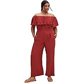 City Chic Women's Plus Size Jumpsuit - Serene Off Shoulder Ruffle