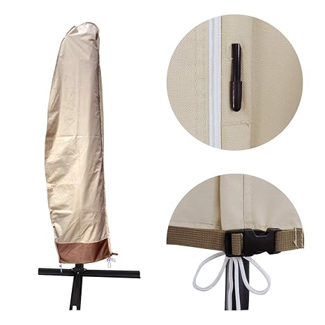Offset Umbrella Covers Banana Style Patio Umbrella Cover For 8ft 11ft Water Resistant Deluxe Parasol Covers Durable Oxford Cantilever Umbrella Cover With Zipper And Support Rod Beige And Coffee Amazon In Garden