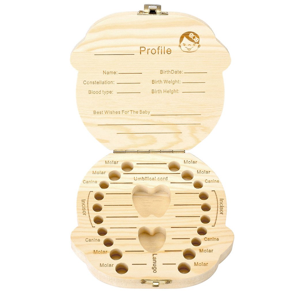Mogoko baby Kinder Original Holz Haar Milchzahndose Milchzähne Zähne box Kasten mit Englisch Version Souvenir Aufbewahrungsbox (Mädchen)