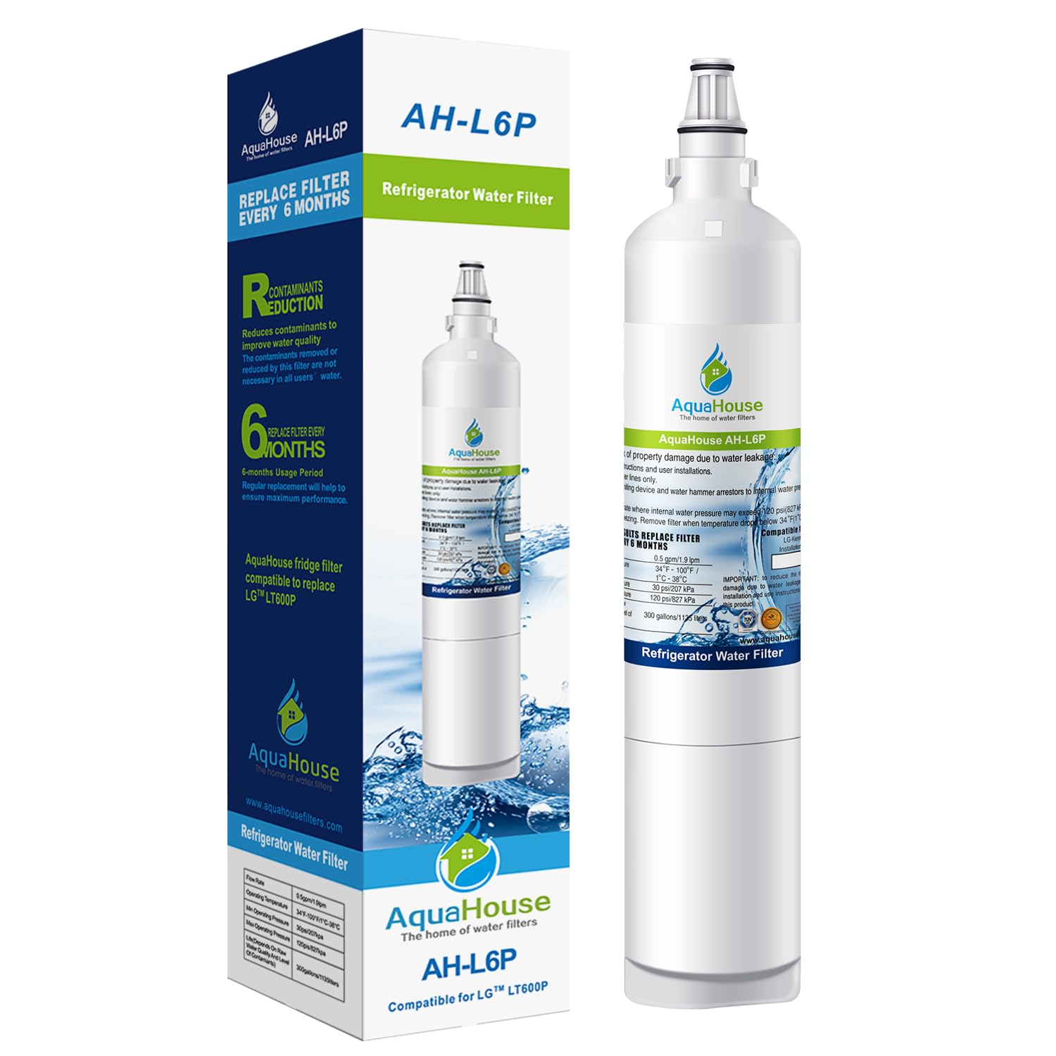 AquaHouse AH-L6P Compatible Water Filter for LG Fridge LT600P, 5231JA2006A, 5231JA2006B, 5231JA2006F