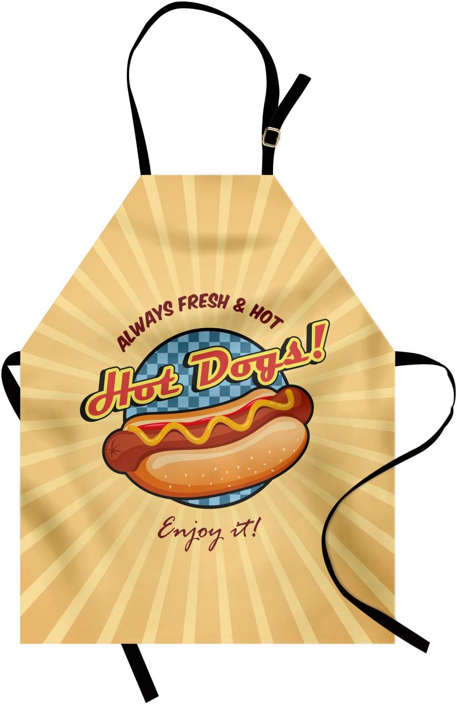 Ambesonne Snack Apron, Cartoon Design for Hot Dog Fast Food Stands Carts Sandwich, Unisex Kitchen Bib with Adjustable Neck for Cooking Gardening, Adult Size, Pastel Brown