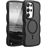 Amzfield for Samsung Galaxy S25 Ultra case Compatible with Magsafe Wavy Cute Design Magnetic Translucent Matte Hard Back Silicone Bumper Protective Phone Case for S25 Ultra Women Girls, Black