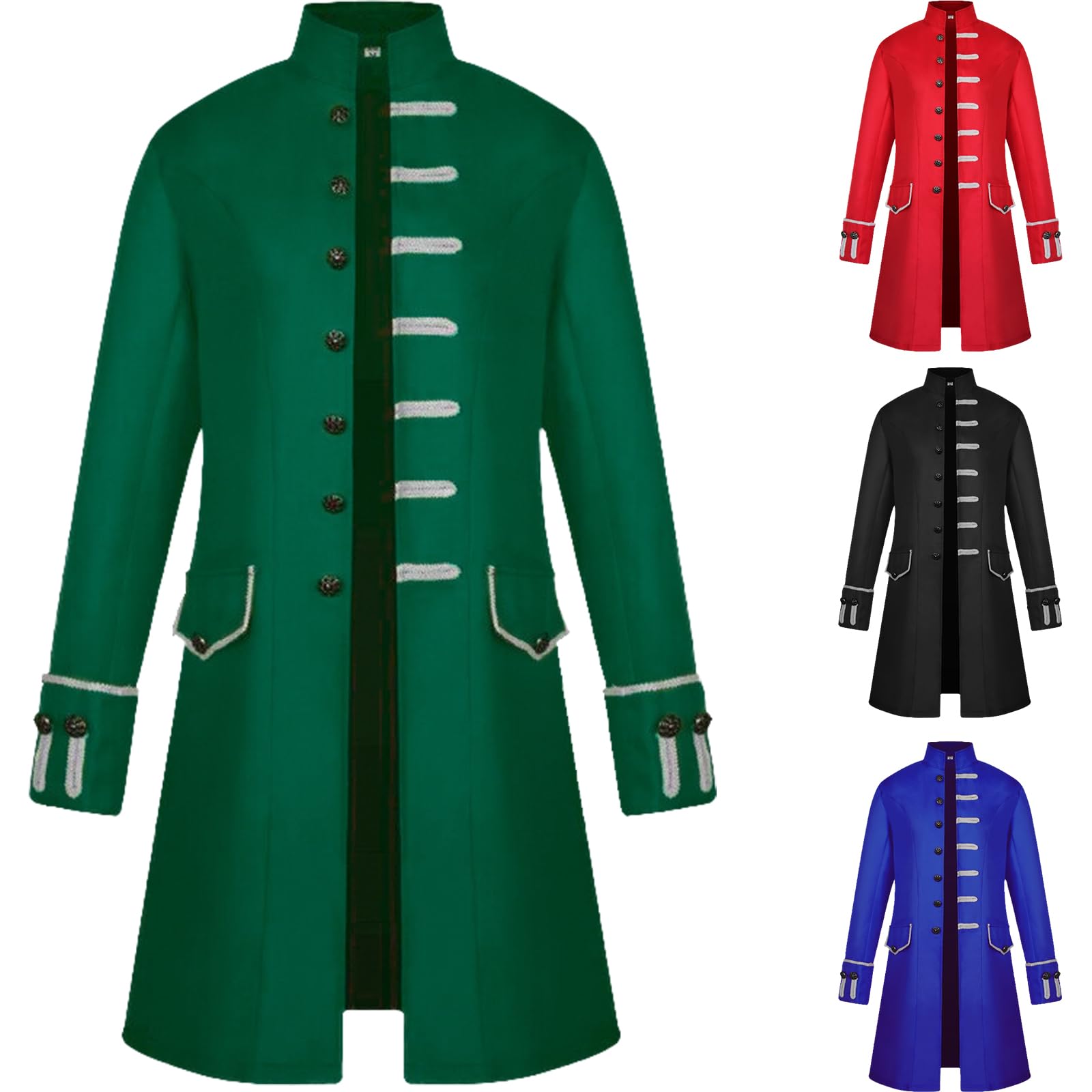 OPAEHJF Men's Gothic Steampunk Medieval Vintage Coat Frock Uniform Costume Single Breasted Trench Coat Autumn Casual Overcoat for Halloween Party (Green, 2XL)