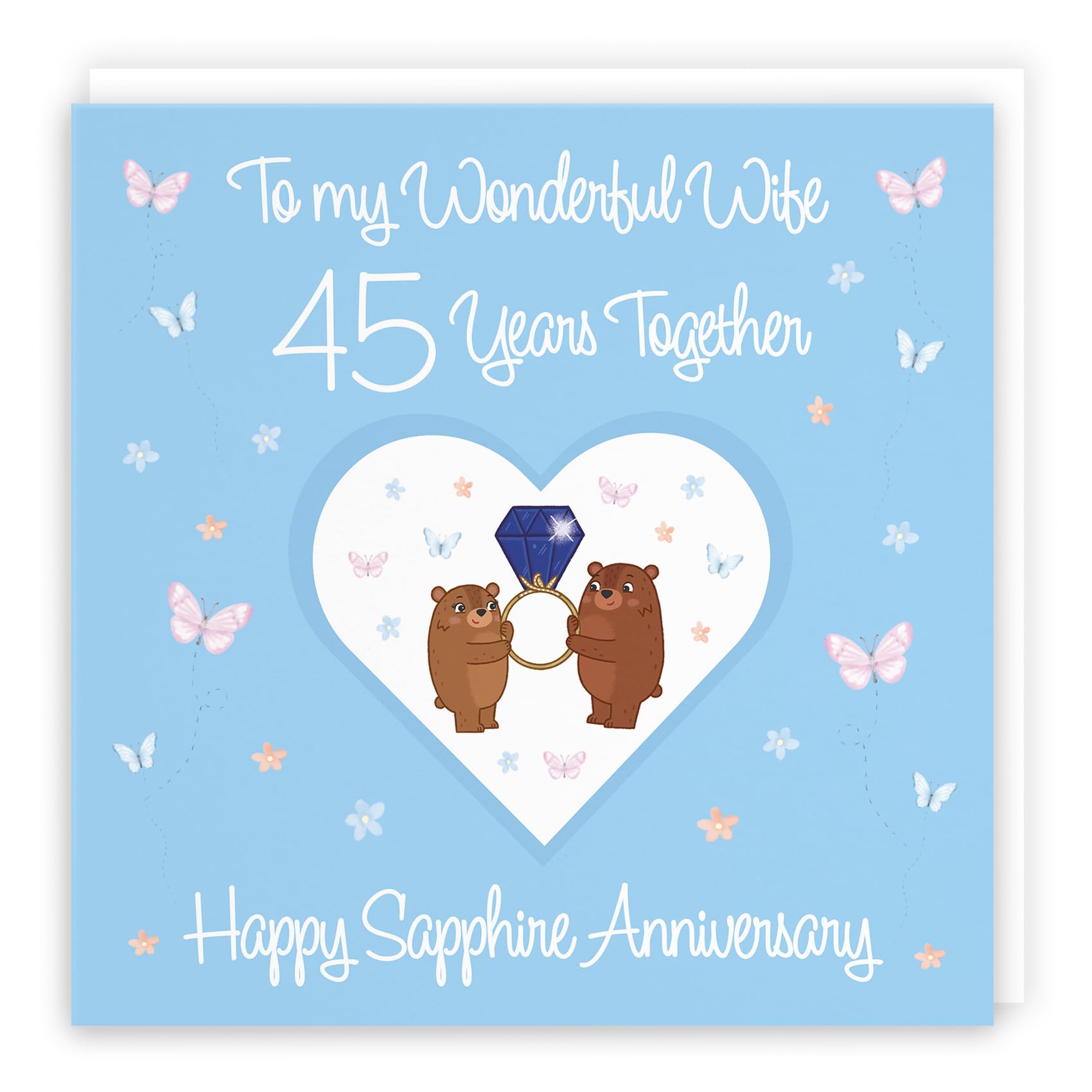 Hunts England - Large Wife 45th Anniversary Card - 45 Years - Sapphire Anniversary - Romantic Meadows - Fun Card - 45th Anniversary Card For Wife - 210 x 210 mm