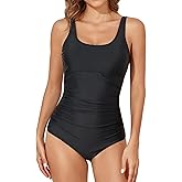 Smismivo One Piece Tummy Control Swimsuit for Women Scoop Neck Modest Full Coverage Bathing Suit Swimwear