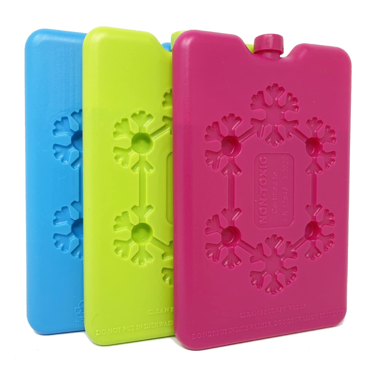 Freezer Blocks Ice Bricks 200ml – Reusable Ice Packs for Cooler Bags, Lunch Boxes & Picnic Boxes – Travel & Camping – BPA Free – Set of 3 (Blue, Green & Pink)