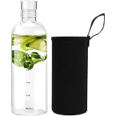 Snminetal Clear Glass Water Bottles With Time Marker Non-slip Sleeve And Lids, Reusable Glass Drinking Bottles, Drink Water Bottle 26 Oz，Suitable For Drinks, Juices, Sodas, Coke, As Gifts Etc.(750ml)