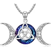 INURAN Dainty Triple Moon Crystal Necklace for Women 925 Sterling Silver Wiccan Pendant Jewelry Pagan Gifts