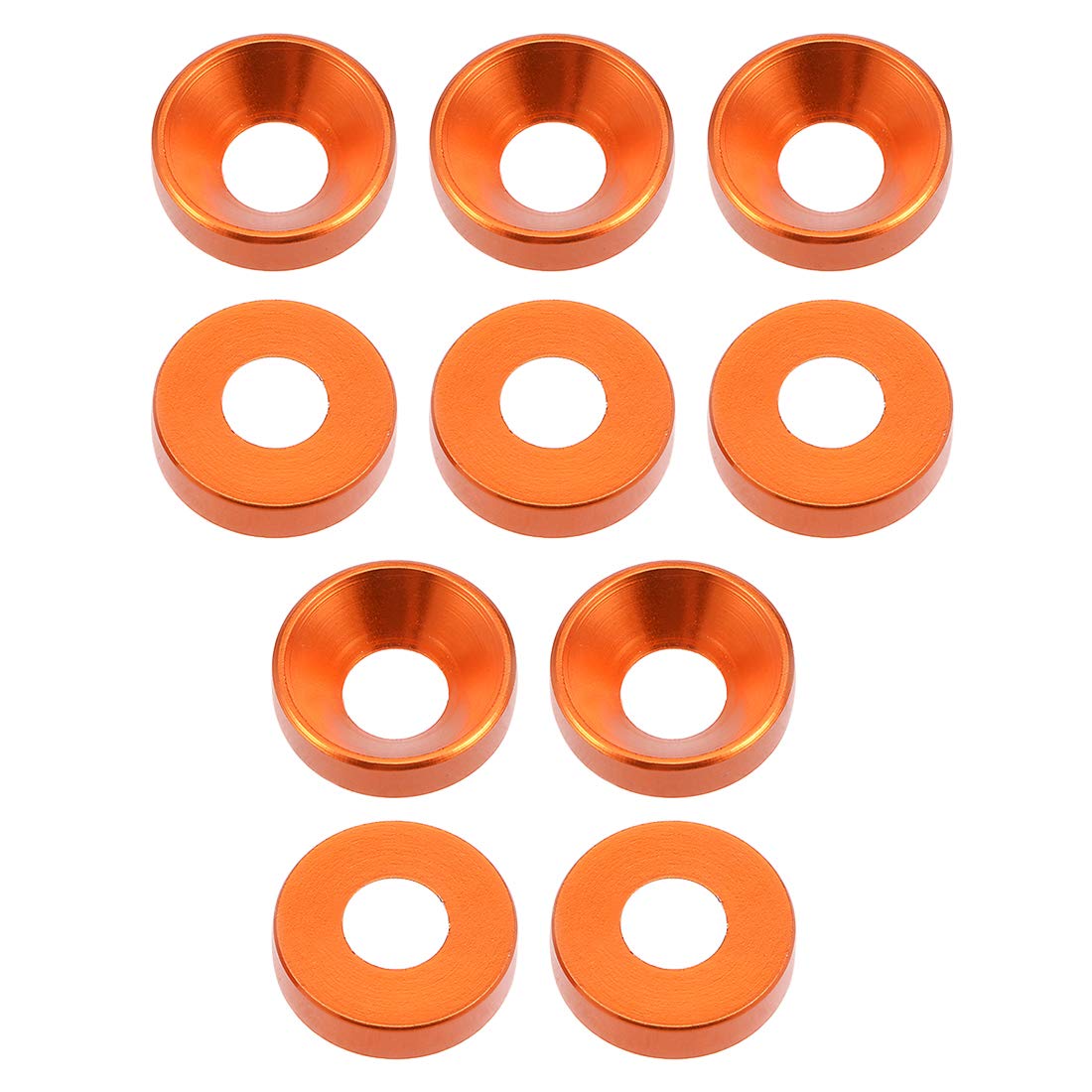 sourcing map 10Pcs 0.47" x 0.2" x 0.13" Aluminum Alloy Countersunk Washer for Screw Bolt Orange