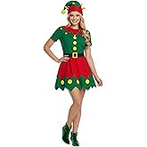 Hillban Womens Christmas Elf Costume Set Xmas Adult Elf Dress Hat Striped Socks Belt Santa Helper Cosplay Costume