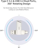 SSK 128GB USB C Flash Drive 200MB/s Dual USB-C USB 3.2 2 in 1 Jump Drive view 2