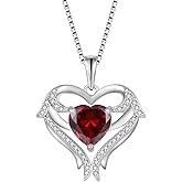 FJ Heart Angel Wings Pendant Necklace 925 Sterling Silver Birthstone Jewelry Gifts for Women