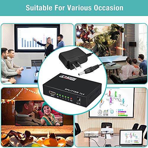 HDMI Splitter 1 in 2 3 4 Out WEILIANTE 4K Aluminum Ver1.4 HDCP 1X4 Ports Video Converter, Supports 3D 4K Full HD1080P for Xbox PS4 PS3 Fire Stick Roku Blu-Ray Player Apple TV HDTV