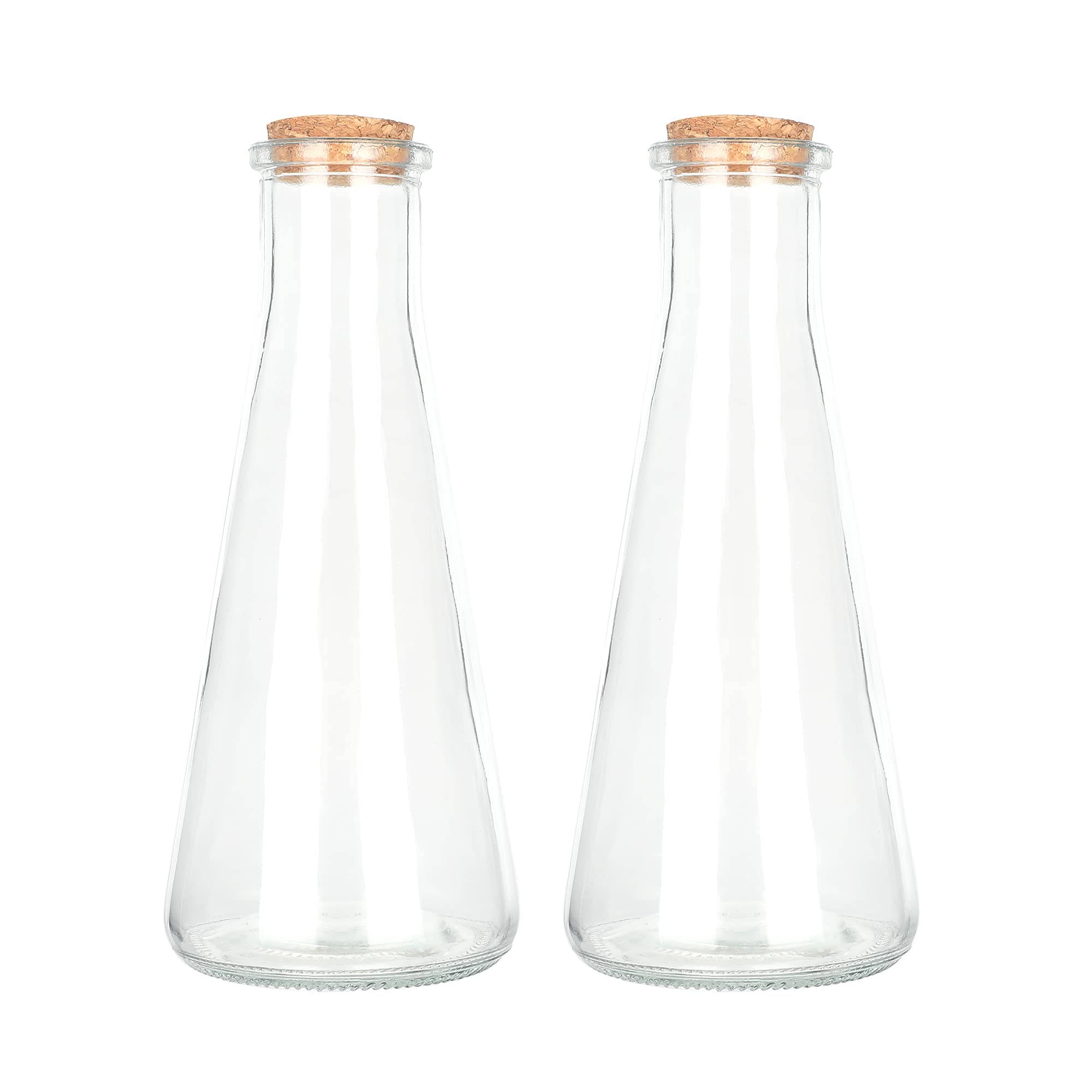 Magic Season Decorative Glass Bottles with Cork Stoppers (350 ml Tapered Bottles / 2 Pcs)