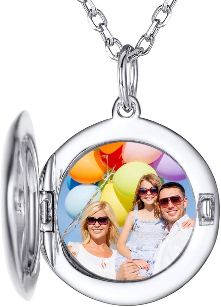 925 Sterling Silver Customized Full Color Photo Locket Necklace with Chain 16-22" Memorial Picture Personalized Jewelry, Back Side Text Engravable