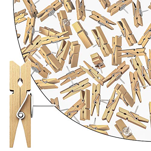 50 PCS Push Pin Clips Push Pins Tacks with Wooden Clip for Paper Photos Notes Artworks School Craft Project, Perfect for Wall, Cork Boards and Bulletin Boards