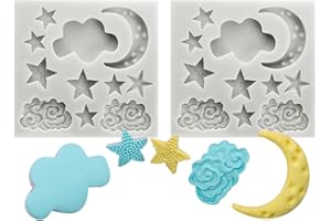 PATIKIL Moon Star Cloud Clay Molds, 2 Pcs Polymer Clay Mold Fondant Mold Silicone for Crafts Air Dry DIY Cake Baking Sugar Ca