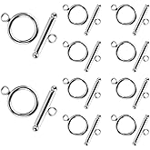 10 Sets Toggle Clasps for Jewelry Making Round Iq Toggle Clasps & T-Bar Clasps Jewelry Clasp and Closure for Necklace Bracelet Stainless Steel Round Ring Toggle Connectors for DIY Craft (Silver